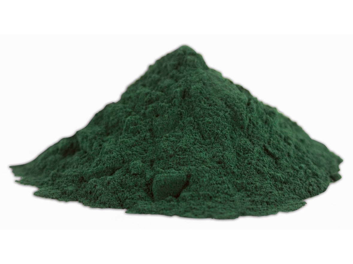 Spirulina powder, a dark green dietary supplement